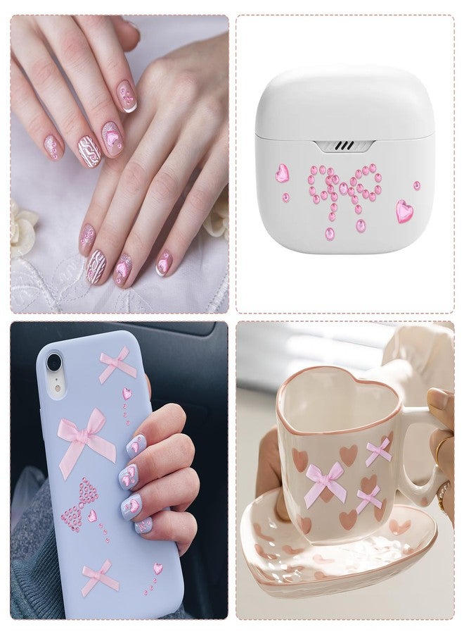 SmallCat 2 Sheets Bow Face Gems Stickers, Heart Rhinestones Hair Jewerl, Self Adhesive Crystal Acrylic Gems Sticker for Wedding Dating Party Face Hair Body Decoration- Pink - Image 4
